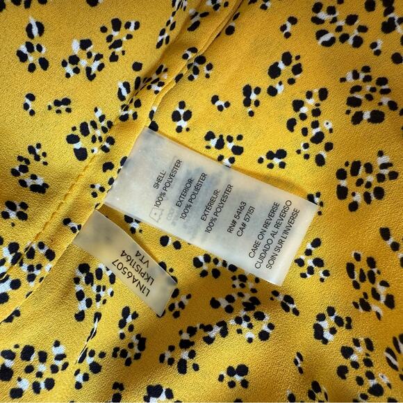 KARL LAGERFELD PARIS YELLOW PATTERN RUFFLE PEARL BUTTON 3/4 SLEEVE BLOUSE SMALL - Picture 9 of 9